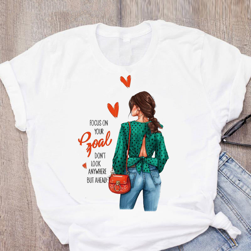 Loose White Ladies Casual Bottoming Short Sleeves