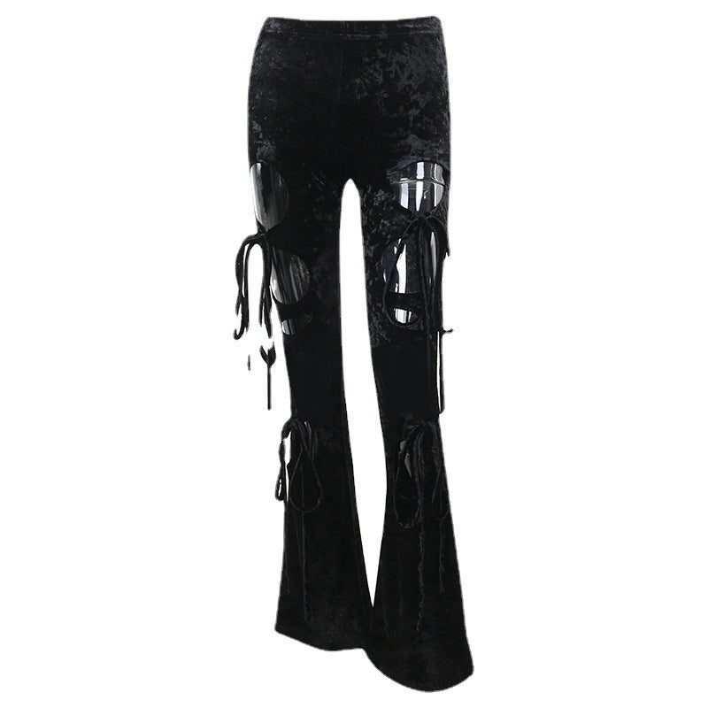 High-waist Slimming Hollow Velvet Ladies Straight-leg Pants