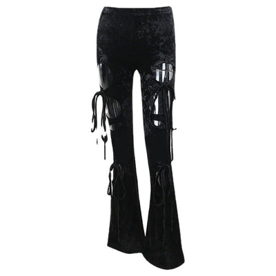 High-waist Slimming Hollow Velvet Ladies Straight-leg Pants