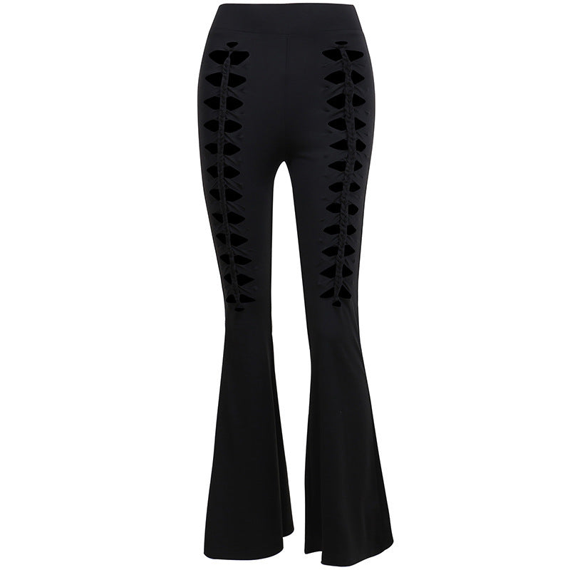 Ladies Black Slim High Waist Flared Pants