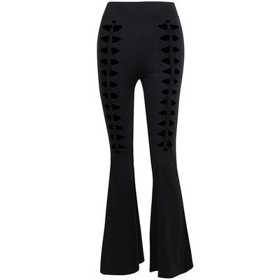 Ladies Black Slim High Waist Flared Pants