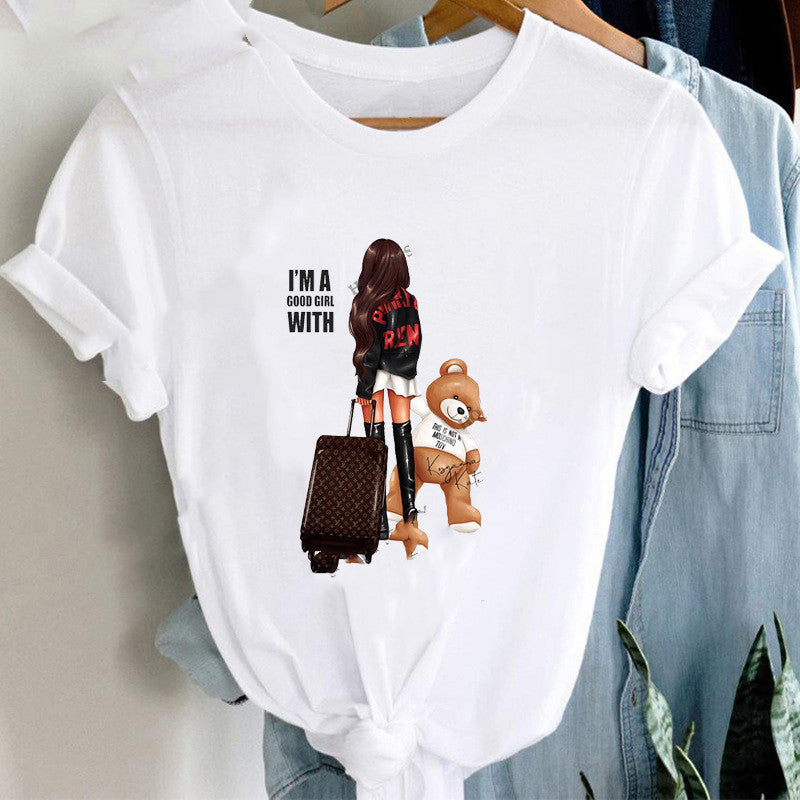 Loose White Ladies Casual Bottoming Short Sleeves