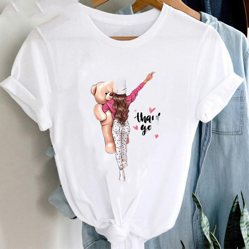 Loose White Ladies Casual Bottoming Short Sleeves