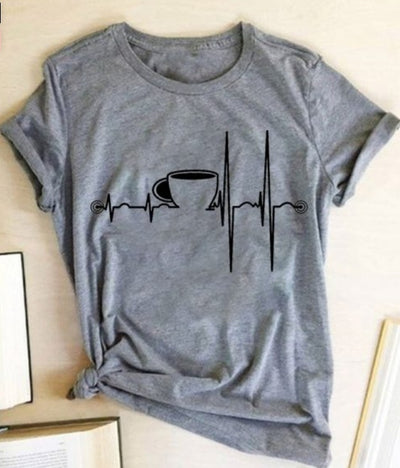 T-Shirt Ladies Cup Print Short Sleeve