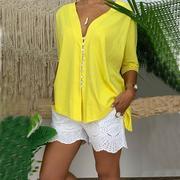 Ladies Lace Shirt V-neck Button Top