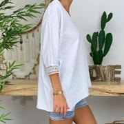 Ladies Lace Shirt V-neck Button Top