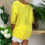 Ladies Lace Shirt V-neck Button Top