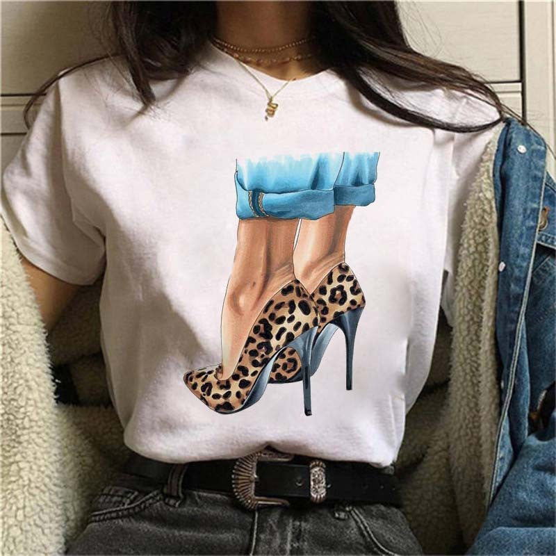 Ladies Summer Fashion Casual Cute Cartoon Print Short Sleeve