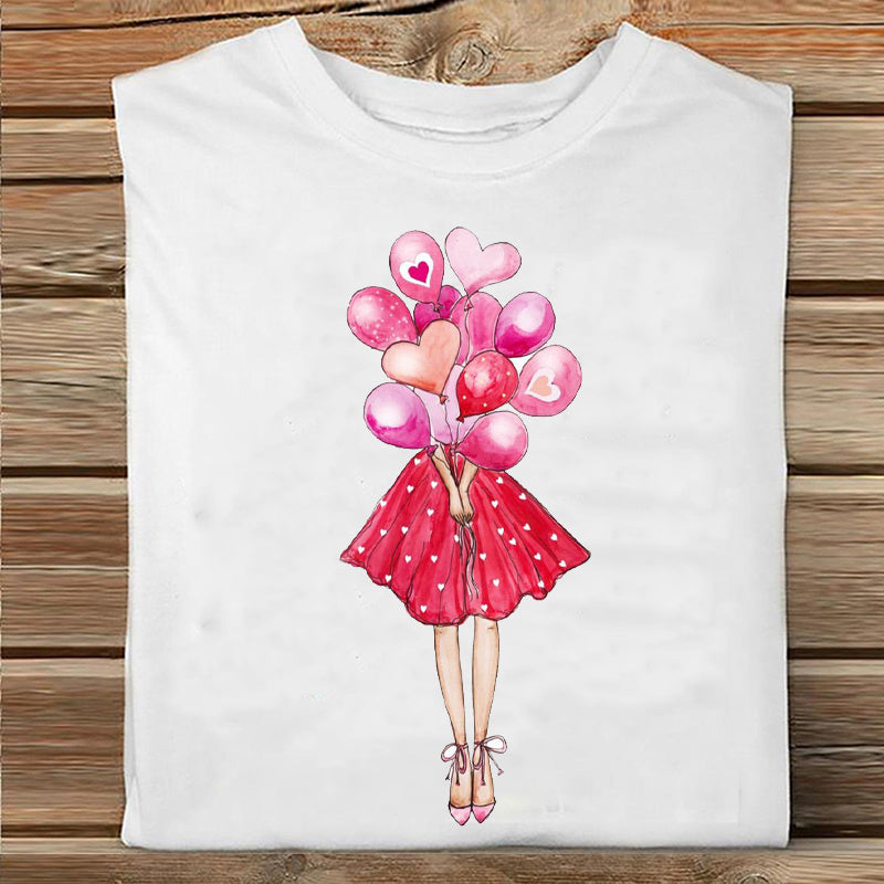 Ladies Summer Fashion Casual Cute Cartoon Print Short Sleeve