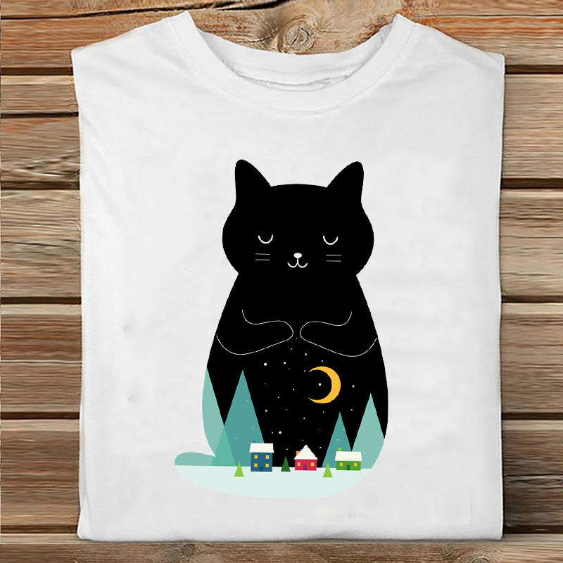 Ladies Summer Fashion Casual Cute Cartoon Print Short Sleeve