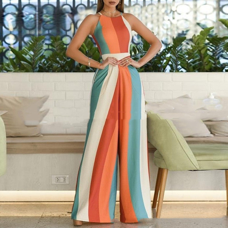 Ladies Print Sling One Piece Wide Leg Pants