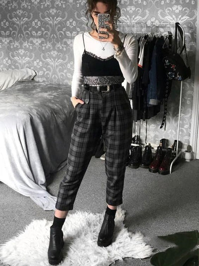 Retro Plaid Ladies Casual Pants