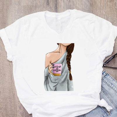 Loose White Ladies Casual Bottoming Short Sleeves
