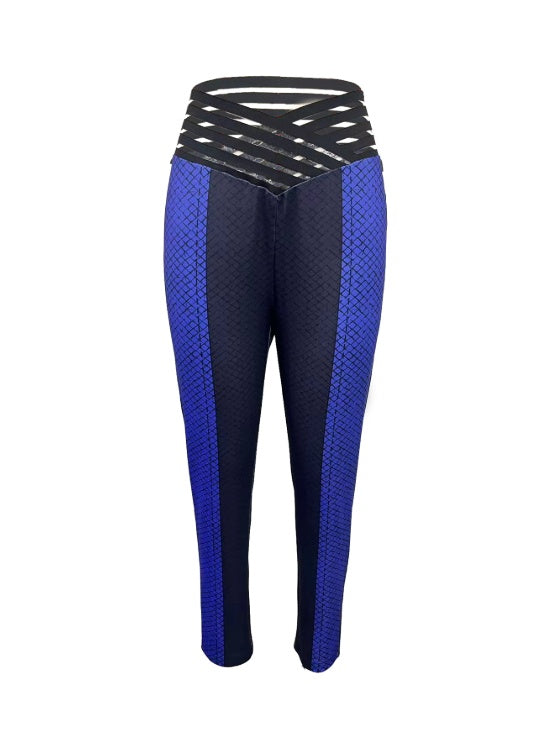 Ladies' Fashionable Casual Wear Woven Ribbon Hollow High Waisted Pencil Pants Solid Color Cropped Pants