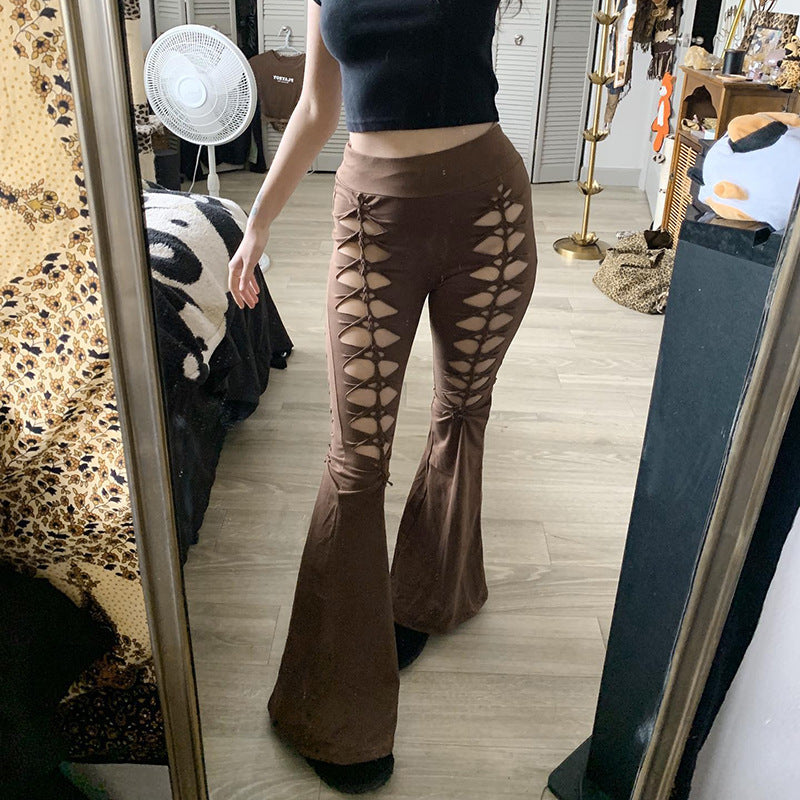 Ladies Black Slim High Waist Flared Pants