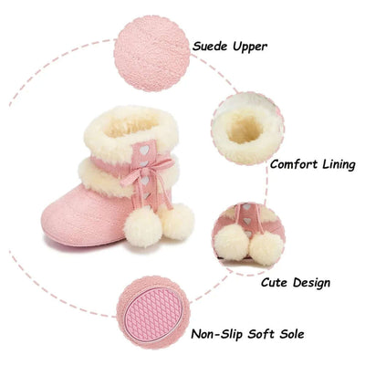 Baby Girls Boys Snow Warm Boots Infant Winter Booties Newborn Slip on Shoes for 3-18 Months