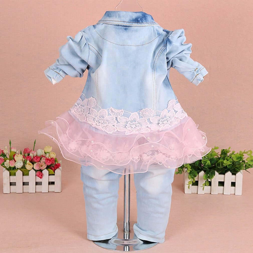 Baby Girls Denim Clothing Sets 3 Pieces Sets T Shirt Denim Jacket and Jeans