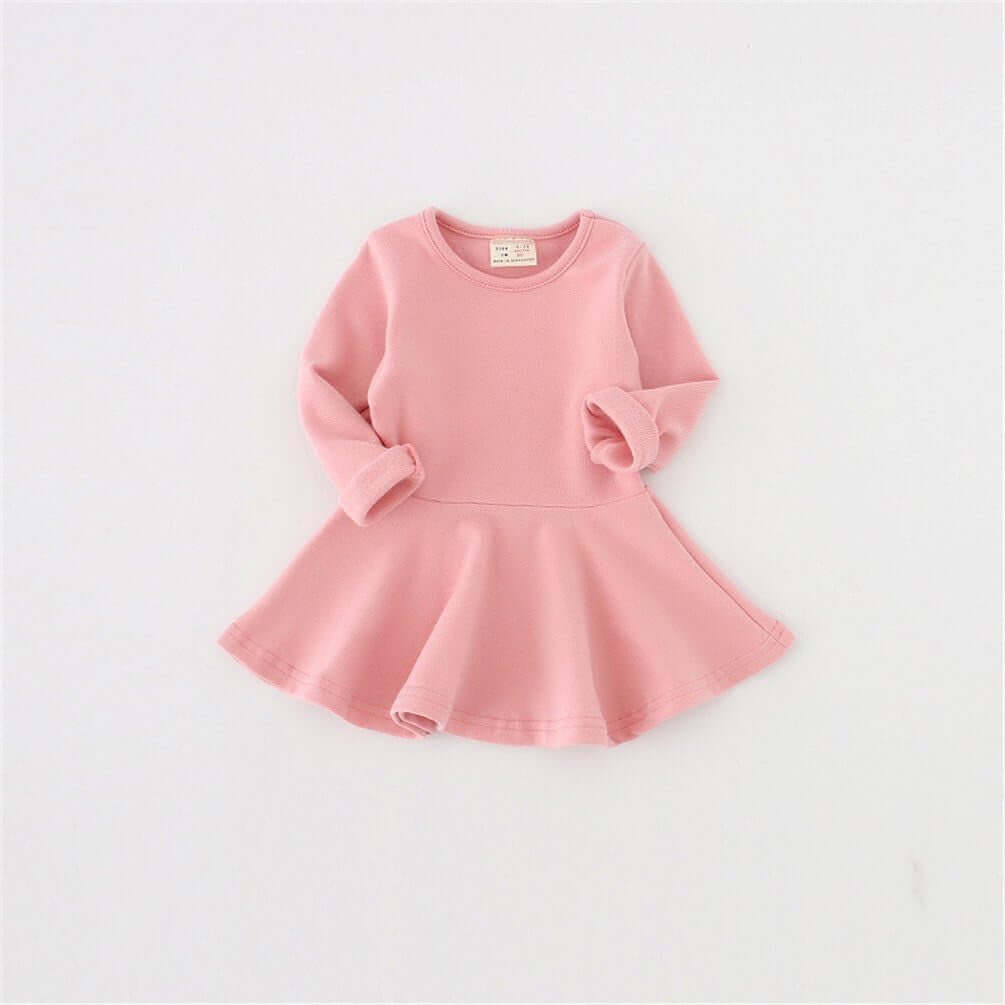 Toddler Baby Girls Long Sleeve Cotton Dress Solid Ruffle Tops