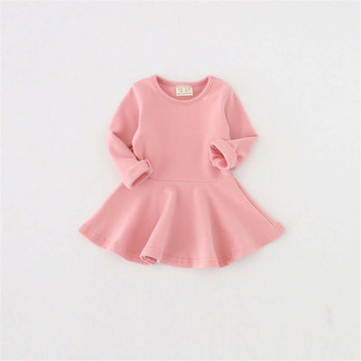 Toddler Baby Girls Long Sleeve Cotton Dress Solid Ruffle Tops