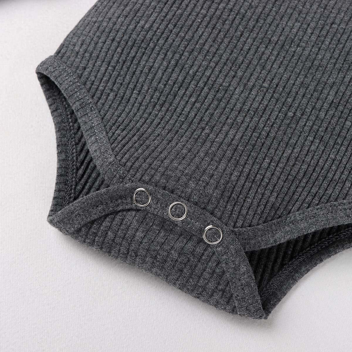 Winter Newborn Baby Boy Girl Clothes Set Ribbed Outfits Unisex Infant Solid Cotton Button Long Sleeve Tops Pants 2PCS