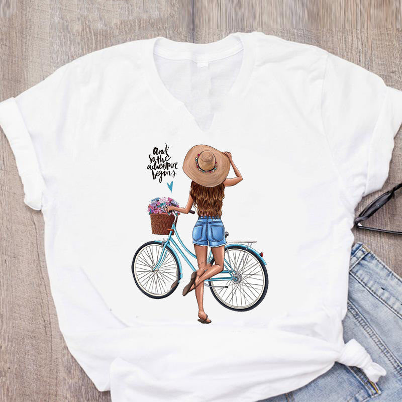 Loose White Ladies Casual Bottoming Short Sleeves