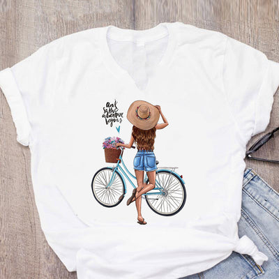 Loose White Ladies Casual Bottoming Short Sleeves