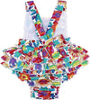 Baby Girl'S Floral Print Ruffles Romper Summer Clothes with Headband