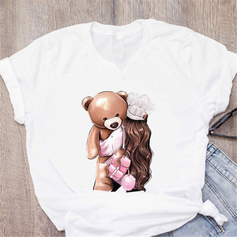 Loose White Ladies Casual Bottoming Short Sleeves