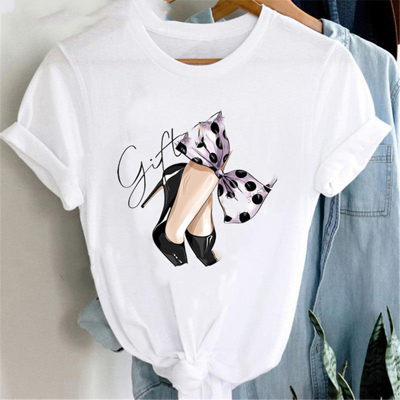 Loose White Ladies Casual Bottoming Short Sleeves