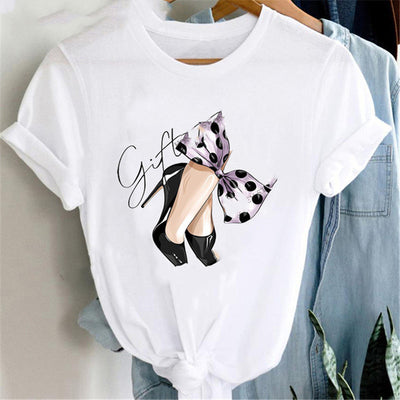 Loose White Ladies Casual Bottoming Short Sleeves