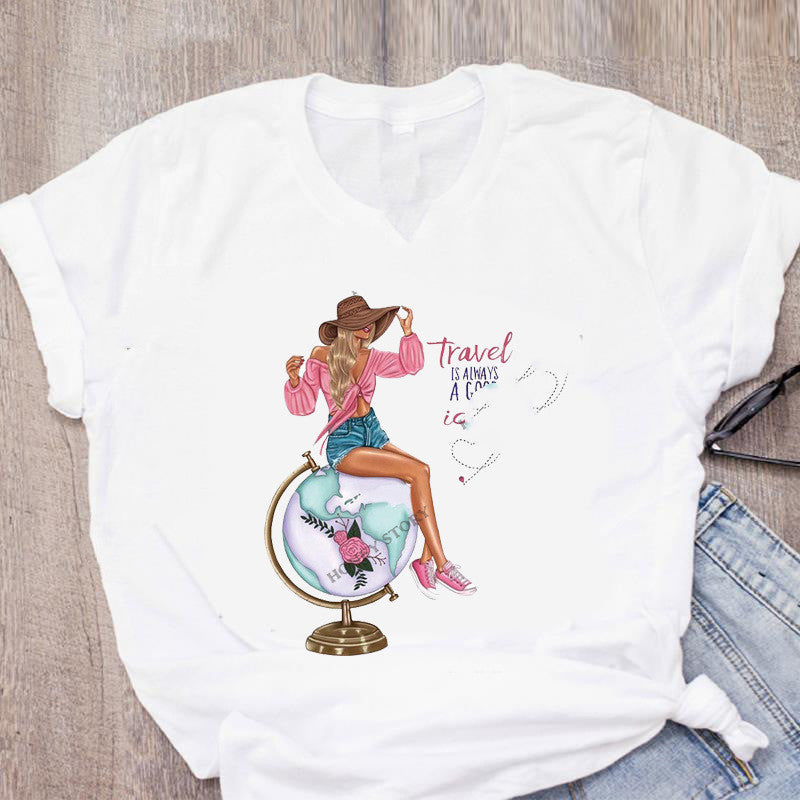 Loose White Ladies Casual Bottoming Short Sleeves