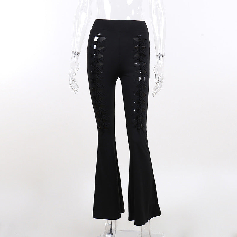Ladies Black Slim High Waist Flared Pants