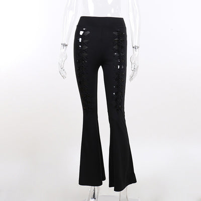Ladies Black Slim High Waist Flared Pants