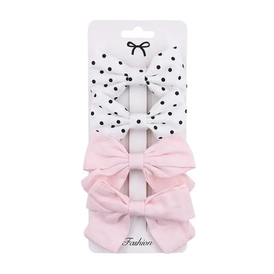 4Pcs/set Leopard Dot Print Bowknot Hair Bow Clips Baby Girls Lace Cotton Linen Barrettes Safety Hairpins Headwear Accessories