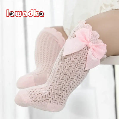 lawadka Baby Girl Socks Toddler Baby Bow Cotton Summer Mesh Baby Knee Socks Newborn Infant Non-slip Long Baby Boys Socks 0-2T