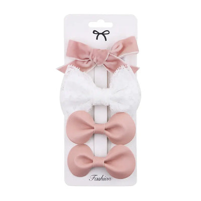 4Pcs/set Leopard Dot Print Bowknot Hair Bow Clips Baby Girls Lace Cotton Linen Barrettes Safety Hairpins Headwear Accessories