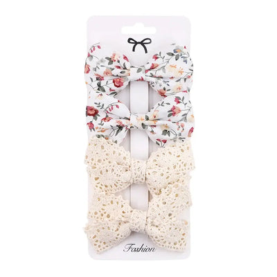 4Pcs/set Leopard Dot Print Bowknot Hair Bow Clips Baby Girls Lace Cotton Linen Barrettes Safety Hairpins Headwear Accessories