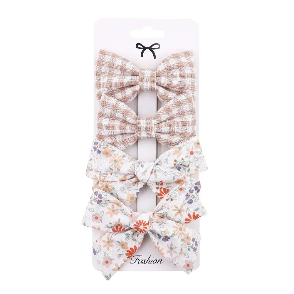 4Pcs/set Leopard Dot Print Bowknot Hair Bow Clips Baby Girls Lace Cotton Linen Barrettes Safety Hairpins Headwear Accessories