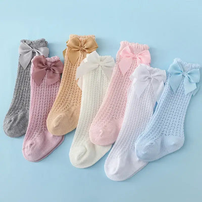 lawadka Baby Girl Socks Toddler Baby Bow Cotton Summer Mesh Baby Knee Socks Newborn Infant Non-slip Long Baby Boys Socks 0-2T