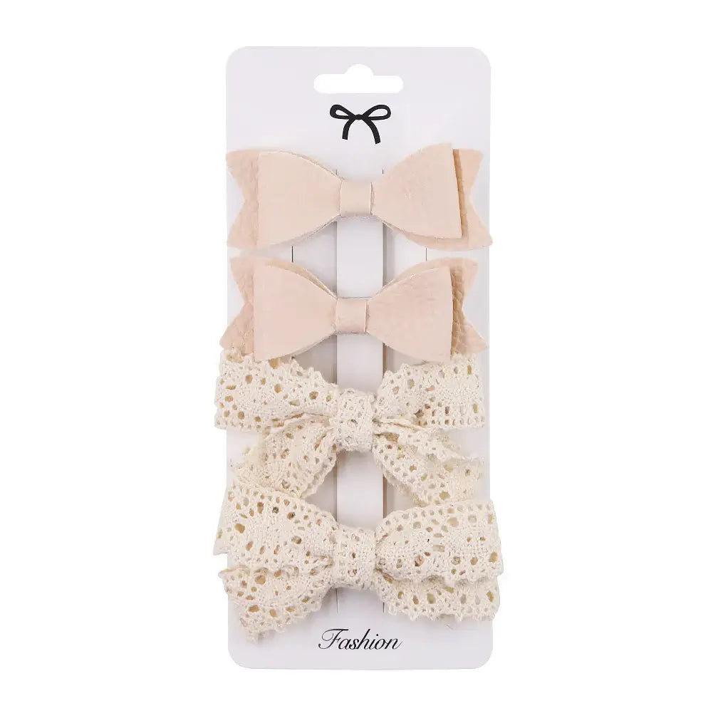 4Pcs/set Leopard Dot Print Bowknot Hair Bow Clips Baby Girls Lace Cotton Linen Barrettes Safety Hairpins Headwear Accessories