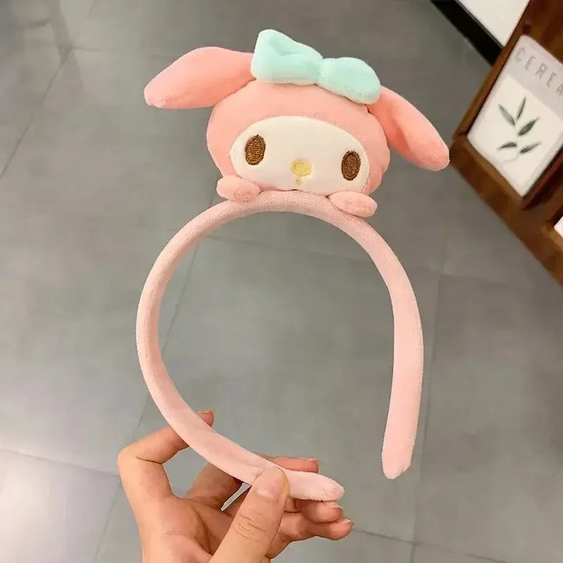 Sanrio Kuromi Melody Plush Doll Face Wash Makeup Hairband Kawaii Cinnamoroll Sweet Non Slip Elastic Hair Accessories