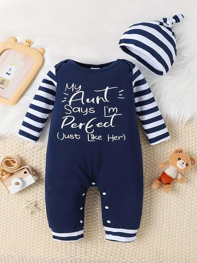 0-18 Months Spring Autumn Baby Boys And Girls Christmas Day Style Monogram Print Panels Striped Long Sleeve Climbing Suit