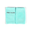 Light blue kids knee pads with non-slip design and 'Kids Socks' text for crawling infants and toddlers.