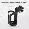 Black handlebar baby bottle holder for bicycles, designed for easy disassembly and secure cup support.