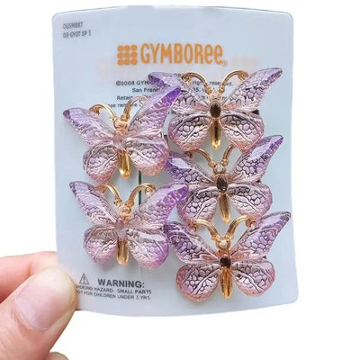 5PCS butterfly hairpins in pink and purple hues on a card, ideal for children's hair accessories.