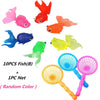 Children's 10-piece Kawaii rubber goldfish and net set for bath play, random colors, perfect for toddlers.