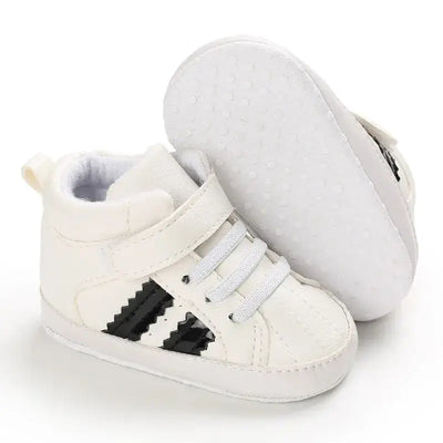 Meckior Toddler Baby Boys Girls High Tops Sneakers Soft Anti-Slip Sole Streaks Infant Newborn First Walking Crib Shoes 0-18M