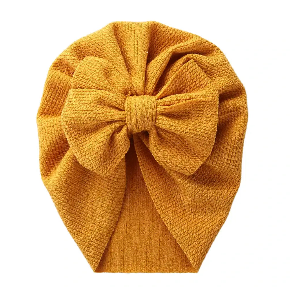 Solid Textured Ribbed Turban Baby Hats Bow Topknot Caps for Newborn Boy Girl Toddler Hospital Headwraps Kids Hair Accessories