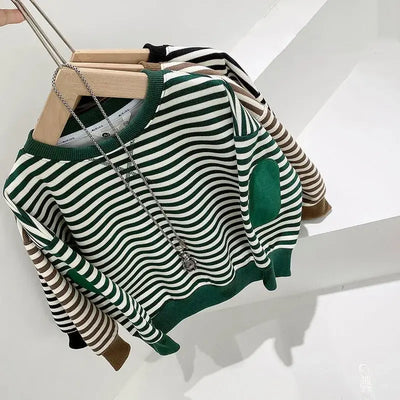 3-12Y Children's Striped T-Shirt Long-Sleeved Top For Boys Girls Fashion Kids Sports Clothes Casual Wear Spring Autumn Clothing