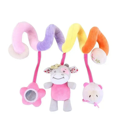 Colorful caterpillar toy with plush animal and flower for baby, soft and soothing pendant for crib or stroller hanging decor.